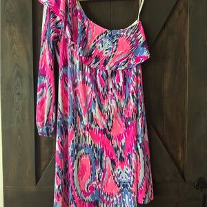 Lilly Pulitzer Vibrant One Shoulder Dress in Pink and Blue